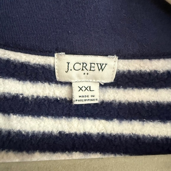 J Crew Striped Quarter Zip Fleece Sweatshirt Navy White XXL Nautical Classic - Picture 4 of 5